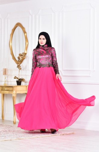 Robe de Soirée Col Officier 1713288-01 Fushia 1713288-01