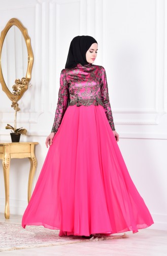 Robe de Soirée Col Officier 1713288-01 Fushia 1713288-01