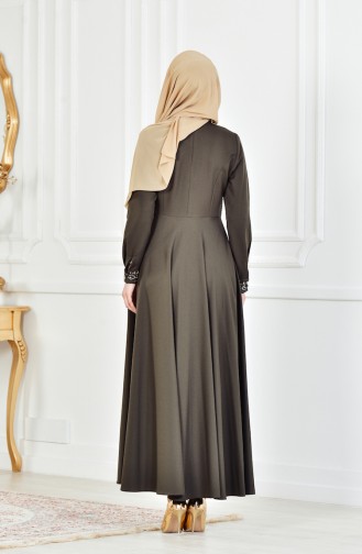 Khaki Hijab Evening Dress 81524-03