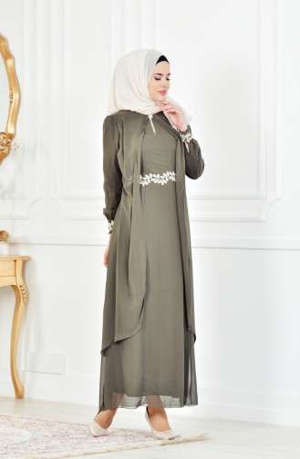 Geschnürtes Kleid aus Chiffon 52221A-08 Khaki Grün 52221A-08