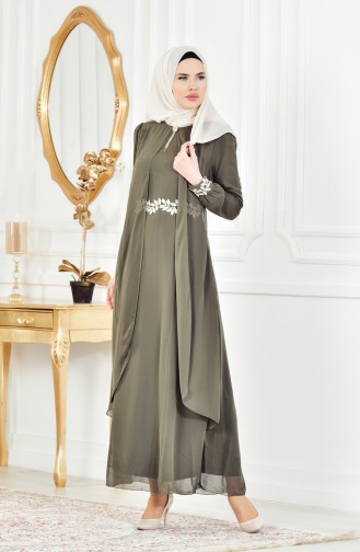 Geschnürtes Kleid aus Chiffon 52221A-08 Khaki Grün 52221A-08