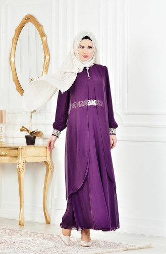 Dark Purple Hijab Dress 52221-23