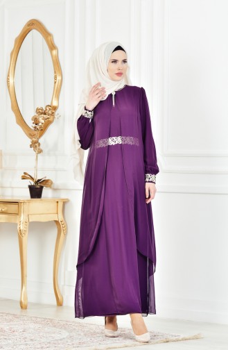 Dark Purple Hijab Dress 52221-23