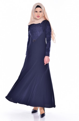 Navy Blue Hijab Evening Dress 1513742-01
