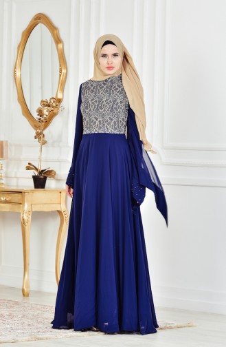 Navy Blue Hijab Evening Dress 1713202-01