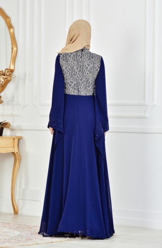 Robe de Soirée Perlées a Dentelle 1713202-01 Bleu Marine 1713202-01