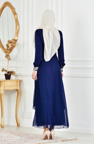 Navy Blue Hijab Dress 52221A-06