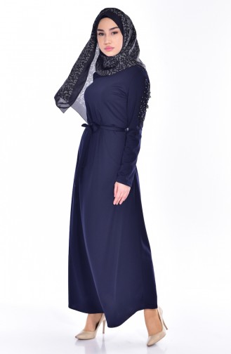 فستان بتصميم سادة مع تفاصيل من اللؤلؤ و الدانتيل  1024-06