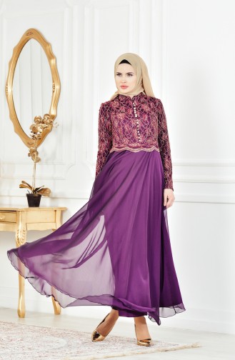 Robe de Soirée a Dentelle 7960-05 Pourpre 7960-05