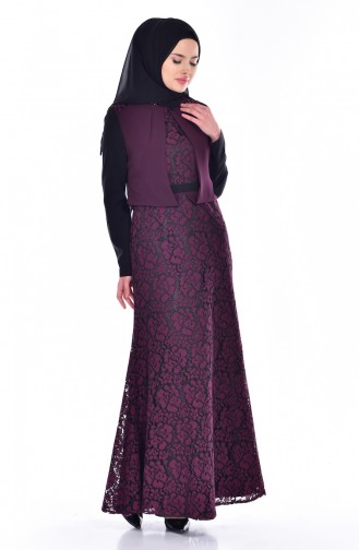 Claret Red Hijab Evening Dress 1713178-01