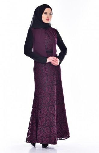 Claret Red Hijab Evening Dress 1713178-01