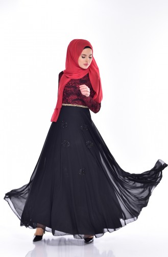 Robe de Soirée a Paillette 1713231-01 Noir Rouge 1713231-01