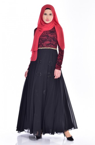 Robe de Soirée a Paillette 1713231-01 Noir Rouge 1713231-01