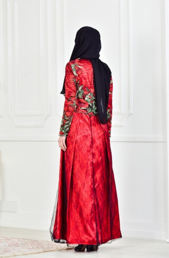 Robe de Soirée a Motifs Fleurs  1613086-01 Noir Rouge 1613086-01