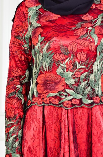 Blumen Gemustertes Abendkleid 1613086-01 Schwarz Rot 1613086-01