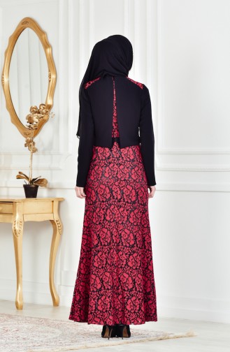 Robe de Soirée a Dentelle et Pierre 1713178-03 Rouge Noir 1713178-03