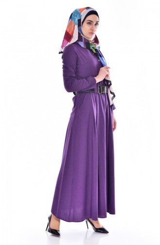 TUBANUR Belted Dress 2913-09 Purple Black 2913-09