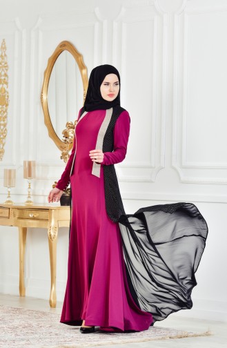 Robe de Soirée Détail Pélerine 1613954-01 Plum Noir 1613954-01