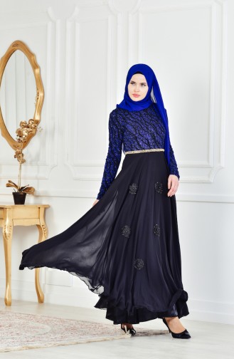 Robe de Soirée a Paillette 1713213-01 Bleu Roi Noir 1713213-01