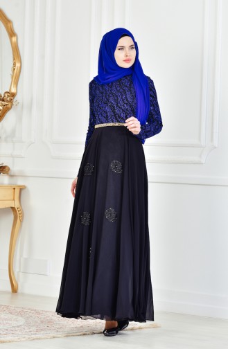 Robe de Soirée a Paillette 1713213-01 Bleu Roi Noir 1713213-01