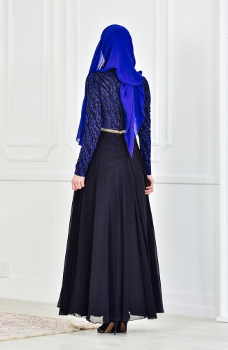 Robe de Soirée a Paillette 1713213-01 Bleu Roi Noir 1713213-01