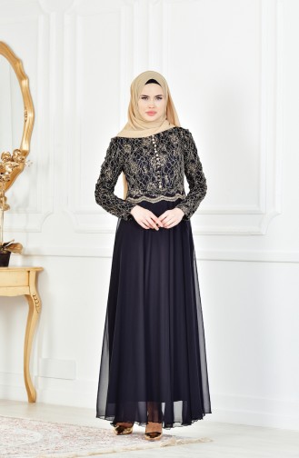 Robe de Soirée a Dentelle 7960-02 Noir 7960-02