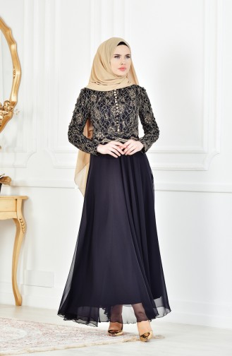 Abendkleid mit Spitzen 7960-02 Schwarz 7960-02