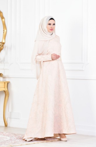 Salmon Hijab Evening Dress 1613970-01