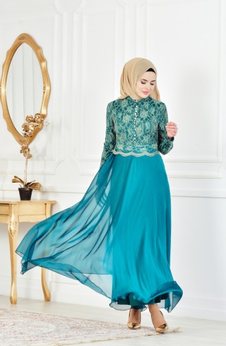 Robe de Soirée a Dentelle 7960-04 Vert emeraude 7960-04