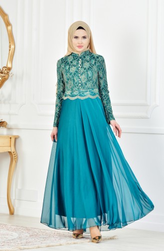 Robe de Soirée a Dentelle 7960-04 Vert emeraude 7960-04