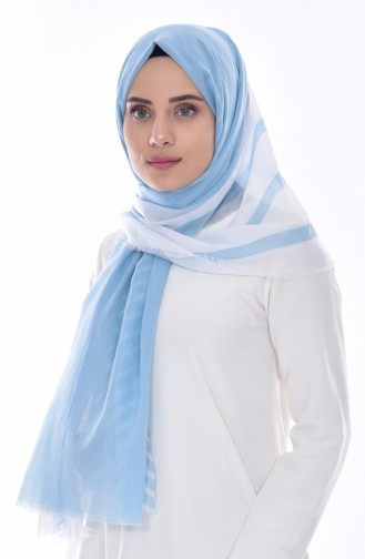 ارميني شال قطن بتصميم مُطبع077-024-07 لون أبيض وتركواز 077-024-07