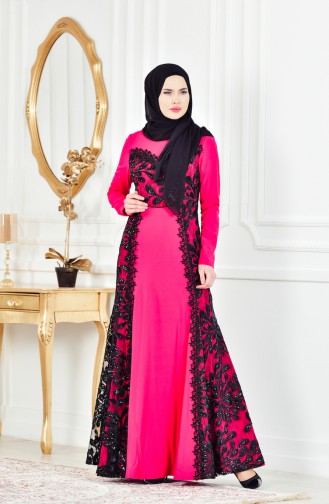 Fuchsia Hijab Evening Dress 1713166-01