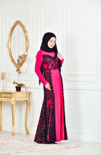 Fuchsia Hijab Evening Dress 1713166-01