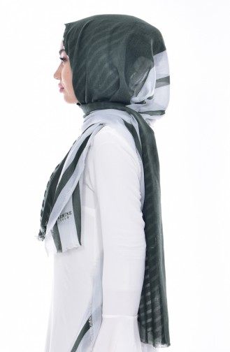 ارميني شال قطن بتصميم مُطبع 077-024-08لون أخضر كاكي وكريمي 077-024-08