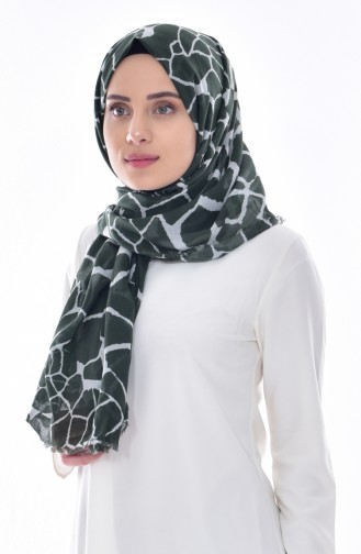 ارميني شال قطن بتصميم مُطبع077-024-15 لون أخضر كاكي 077-024-15
