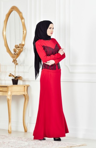 Red Hijab Evening Dress 1713207-01