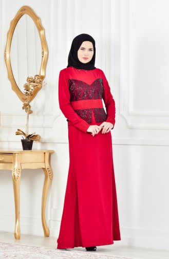 Red Hijab Evening Dress 1713207-01