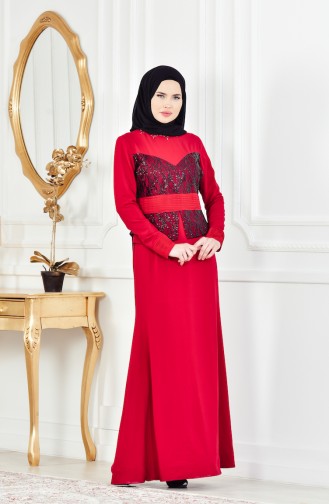 Robe de Soirée avec Collier 1713207-01 Rouge 1713207-01