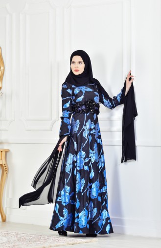Blue Hijab Evening Dress 1713214-03