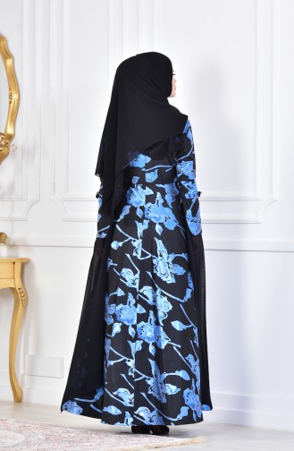 Robe de Soirée Détail Fleurs 1713214-03 Bleu 1713214-03