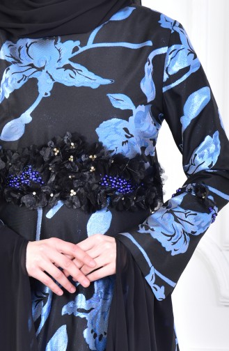 Robe de Soirée Détail Fleurs 1713214-03 Bleu 1713214-03