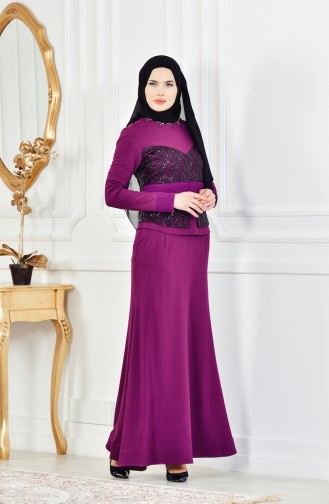 Purple Hijab Evening Dress 1713207-04