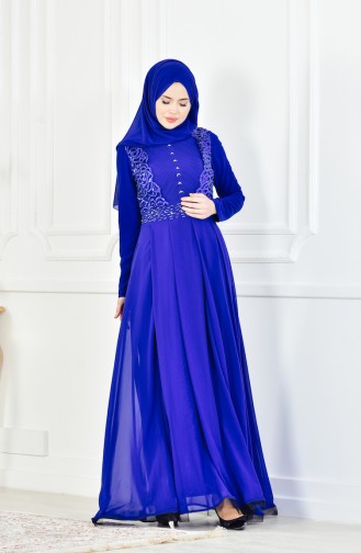 Saks-Blau Hijab-Abendkleider 1713168-01