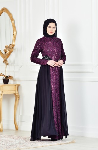 Claret Red Hijab Evening Dress 1713205-01