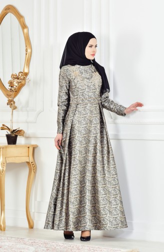 Gray Hijab Evening Dress 8085-02