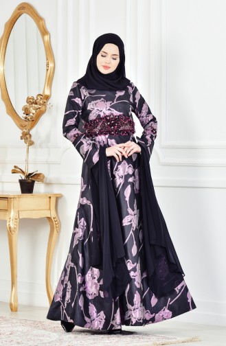 Robe de Soirée Détail Fleurs 1713214-01 Pourpre Noir 1713214-01