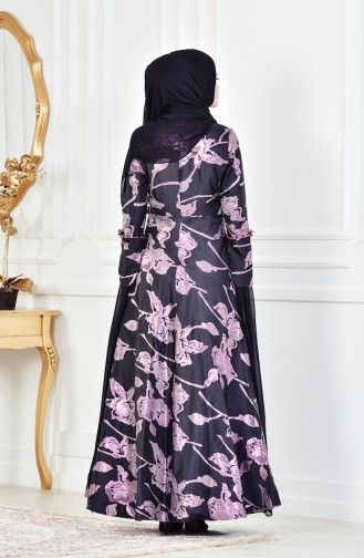 Robe de Soirée Détail Fleurs 1713214-01 Pourpre Noir 1713214-01