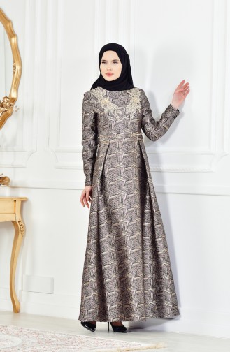 Geschnürtes Silbriges Abendkleid 8085-05 Schwarz Lila 8085-05