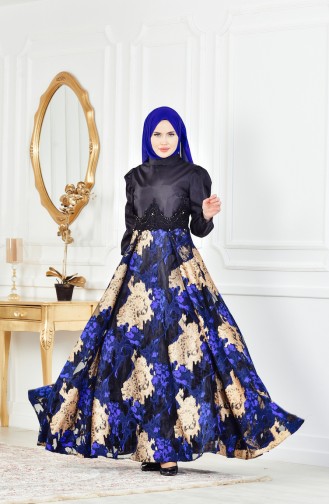 Robe de Soirée Lacé 1713255-02 Noir Bleu Roi 1713255-02