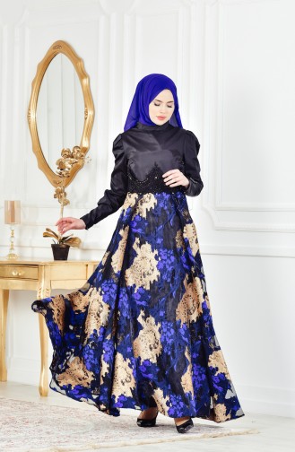 Robe de Soirée Lacé 1713255-02 Noir Bleu Roi 1713255-02